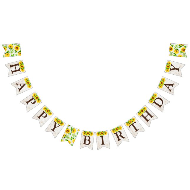 Happy Birthday Sunflower & Rustic Wood Party Decor Bunting (All)
