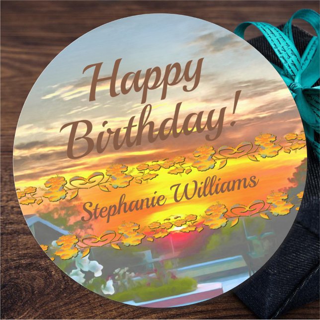 Happy Birthday Sunset 2295 Classic Round Sticker (Creator Uploaded)
