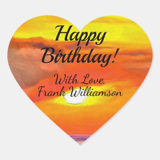 Happy Birthday Sunset 2443 Heart Sticker (Front)