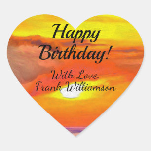 Happy Birthday Sunset 2443 Heart Sticker