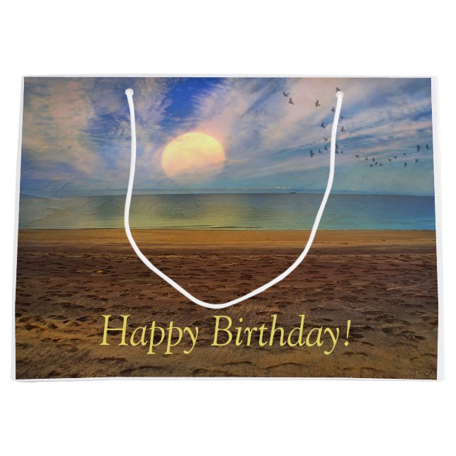 Happy Birthday Sunset Beach Large Gift Bag (Front)