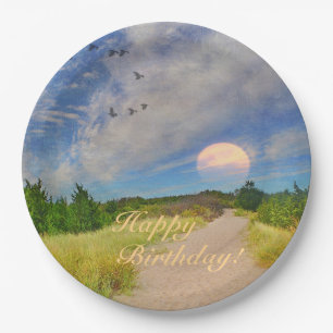 Happy Birthday Sunset Path To Beach Paper Plate