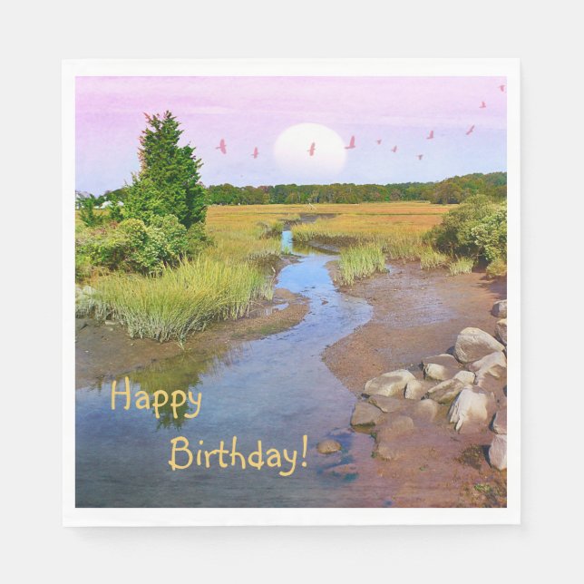 Happy Birthday Sunset Seashore Napkin (Front)