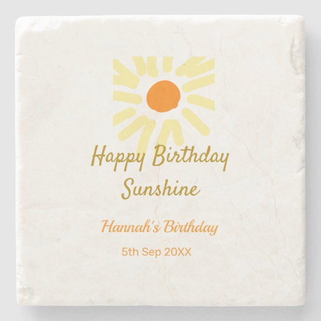 Happy birthday sunshine yellow orange birthday boh stone coaster (Front)