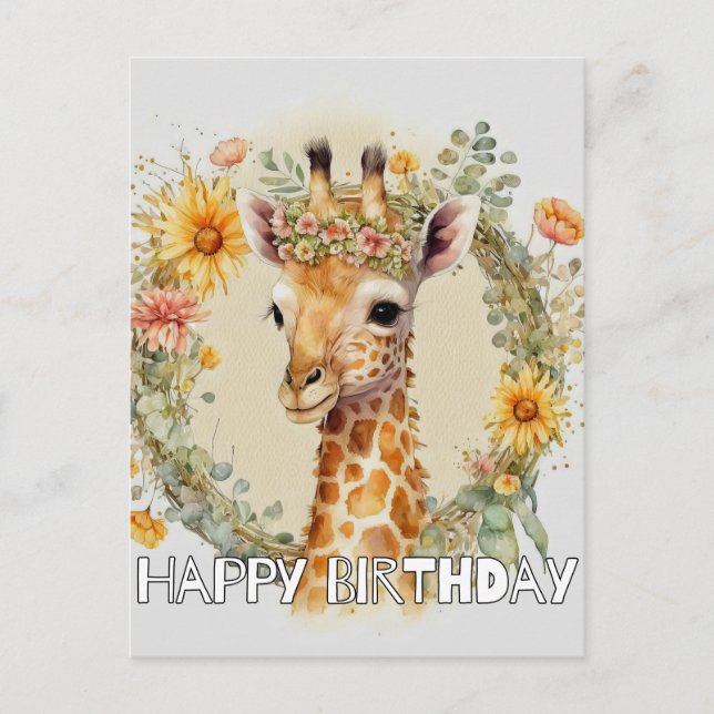 Happy Birthday Super Cute Giraffe Holiday Postcard (Front)
