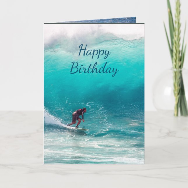 Happy Birthday Surfing Surfer Big Wave  Card (Front)