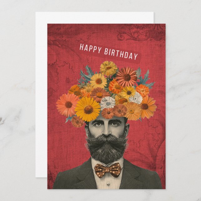 Happy Birthday Surreal Flower Gent Card (Front/Back)