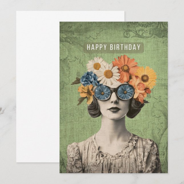 Happy Birthday Surreal Flower Woman Card (Front/Back)