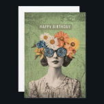Happy Birthday Surreal Flower Woman Card<br><div class="desc">Fun and quirky birthday card features a whimsical design of a vintage woman with flower crown and glasses.  Available in print or digital format.</div>