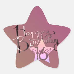 "Happy Birthday Sweet 16!" Hand-written Purple Star Sticker