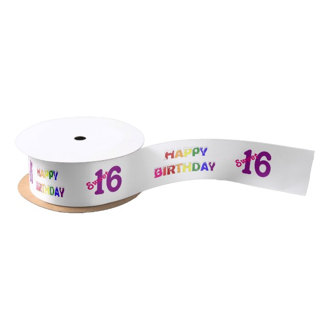 Happy Birthday Sweet 16 Satin Ribbon (Spool)