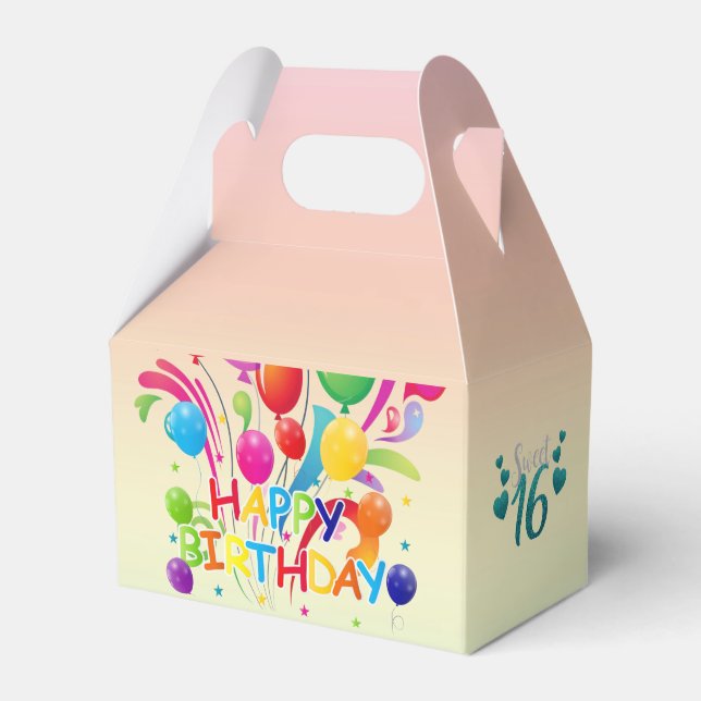 Happy Birthday Sweet 16 Sixteen Gable Favour Box (Front Side)