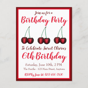 Happy Birthday Sweet Bing Cherry Cherries Fruit Invitation Postcard