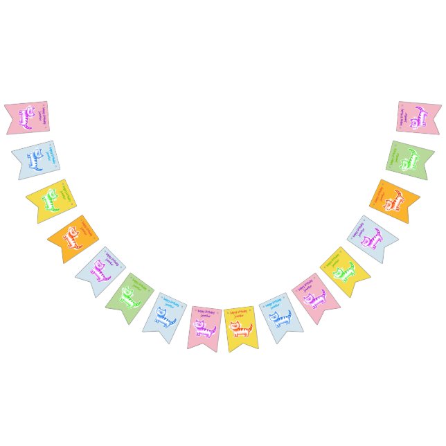 happy birthday sweet cartoon cat customisable bunting  (All)