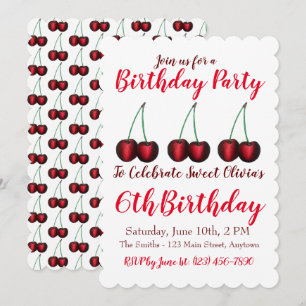 Happy Birthday Sweet Cherry Cherries Fruit Print Invitation