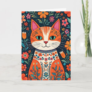 Happy Birthday Sweet Friend Folk Art Cat Card