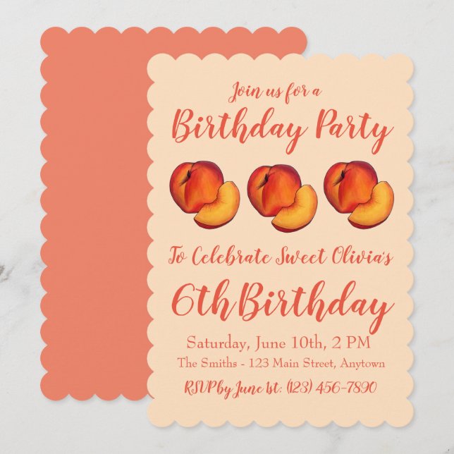 Happy Birthday Sweet Georgia Peach Peaches Invitation (Front/Back)