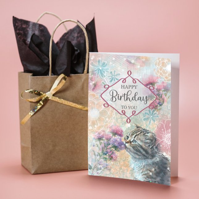 Happy Birthday Sweet Kitty and Flowers Collage  Card (Creator Uploaded)