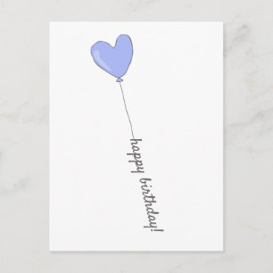 Happy Birthday - Sweet Lilac Heart Shaped Balloon Postcard