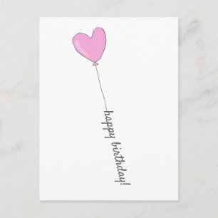 Happy Birthday - Sweet Pink Heart Shaped Balloon Postcard