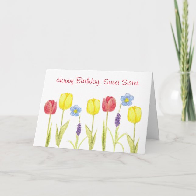 Happy Birthday Sweet Sister Tulip Flowers Card (Front)