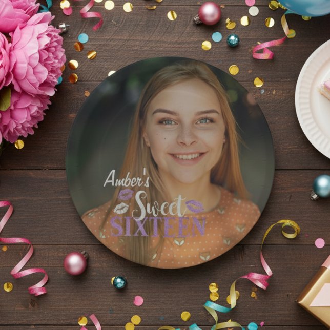 Happy Birthday Sweet Sixteen Photo Paper Plate (Happy Birthday Sweet Sixteen Photo Paper Plate)