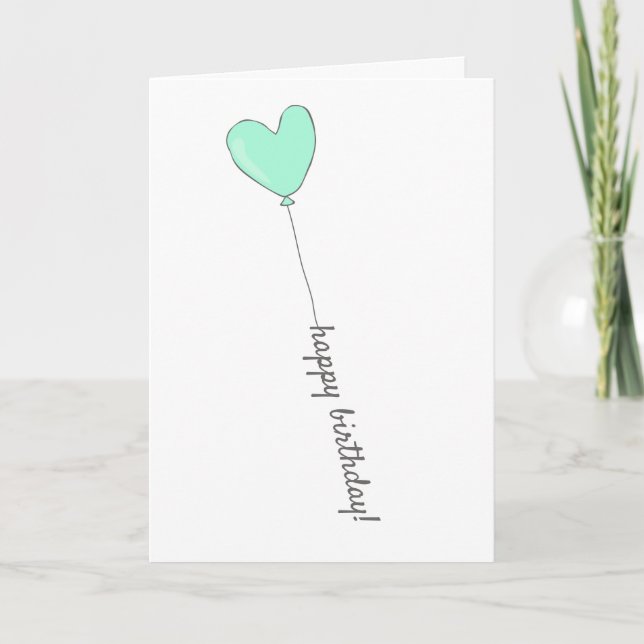 Happy Birthday - Sweet Teal Heart Shaped Balloon Card (Front)