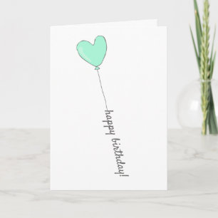 Happy Birthday - Sweet Teal Heart Shaped Balloon Card