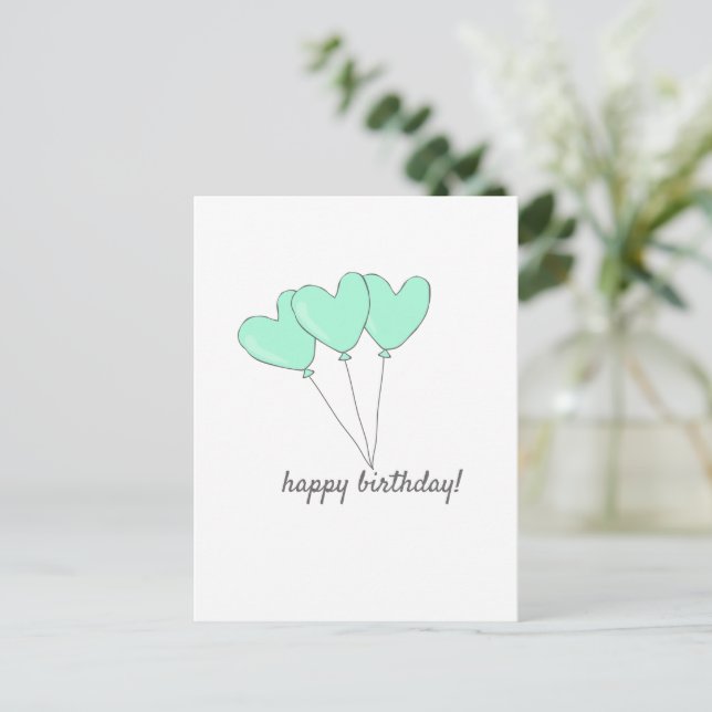 Happy Birthday - Sweet Teal Heart Shaped Balloons Postcard (Standing Front)