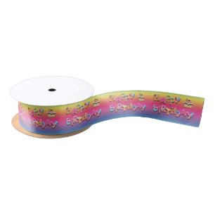 Happy Birthday Sweet Treats Colourful Satin Ribbon