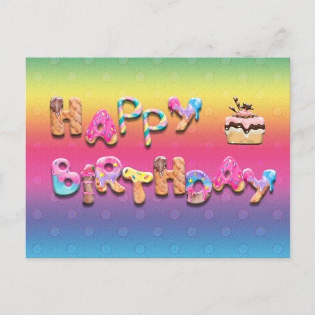 Happy Birthday Sweet Treats Custom Rear Text Postcard (Front)