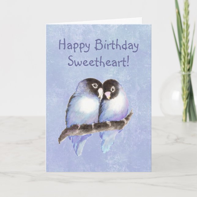 Happy Birthday Sweetheart Blue Lovebirds Card (Front)