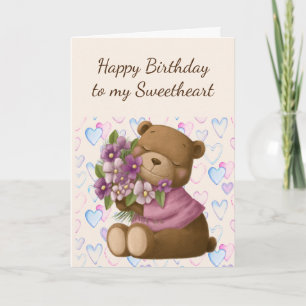 Happy Birthday Sweetheart Love  Bear Flowers Card