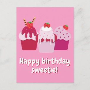 Happy Birthday Sweetie Cute Strawberry Shortcakes Postcard