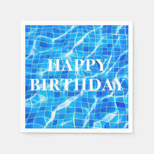Happy Birthday Swimming Blue Pool Aquatic Napkin