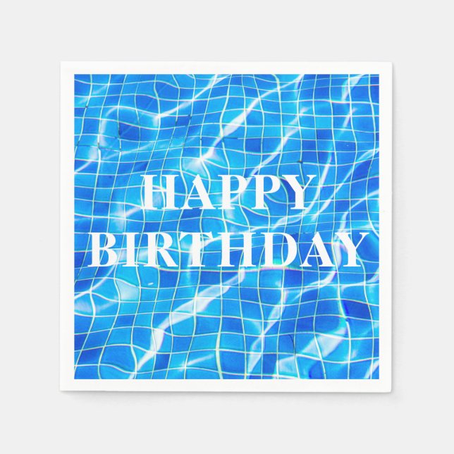 Happy Birthday Swimming Blue Pool Aquatic Napkin (Front)