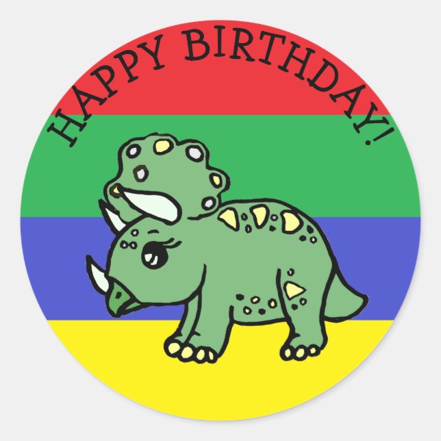 Happy Birthday T-Rex Dinosaur Classic Round Sticker (Front)