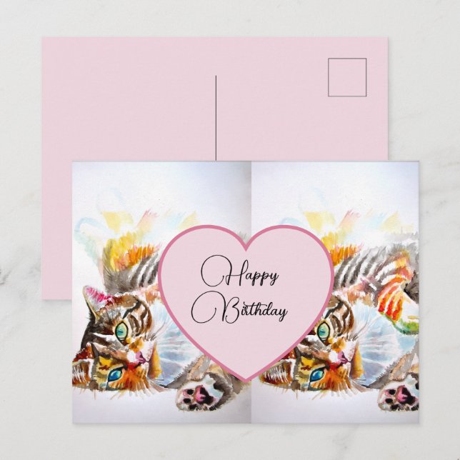Happy Birthday Tabby Cat Cats Postcard (Front/Back)