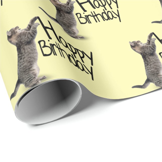 Happy Birthday Tabby Cat fun Wrapping Paper (Roll Corner)