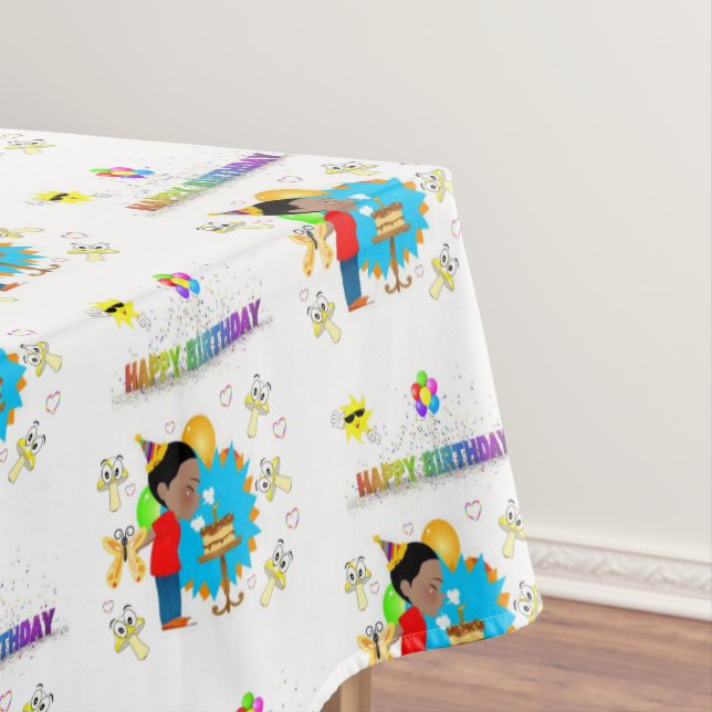 Happy Birthday Tablecloth African Boy Mushrooms (In Situ)