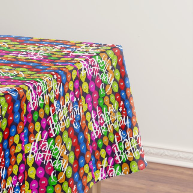 Happy Birthday Tablecloth Balloons (In Situ)