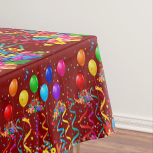 Happy Birthday Tablecloth Confetti Burgundy