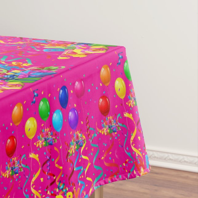 Happy Birthday Tablecloth Confetti Pink (In Situ)