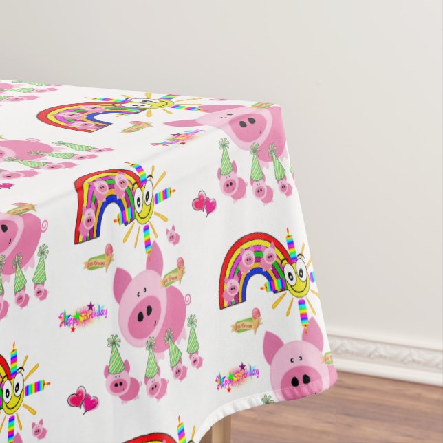 Happy Birthday Tablecloth Pink Pig (In Situ)