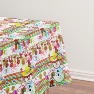 Happy Birthday Tablecloth Snowman Santa Claus