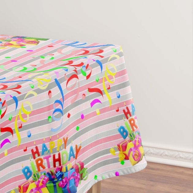 Happy Birthday Tablecloth Stripe | Zazzle