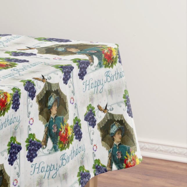 Happy Birthday Tablecloth Victorian Grapes (In Situ)