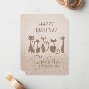 Happy Birthday Tall Neck Cat Champagne Sparkles Card