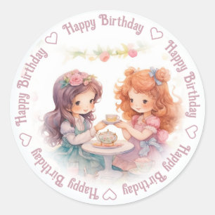 Happy Birthday Tea Party Classic Round Sticker