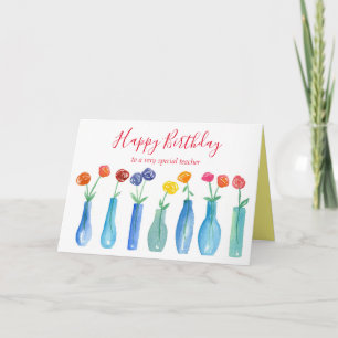 Happy Birthday Teacher Rose Flower Bouquet Card